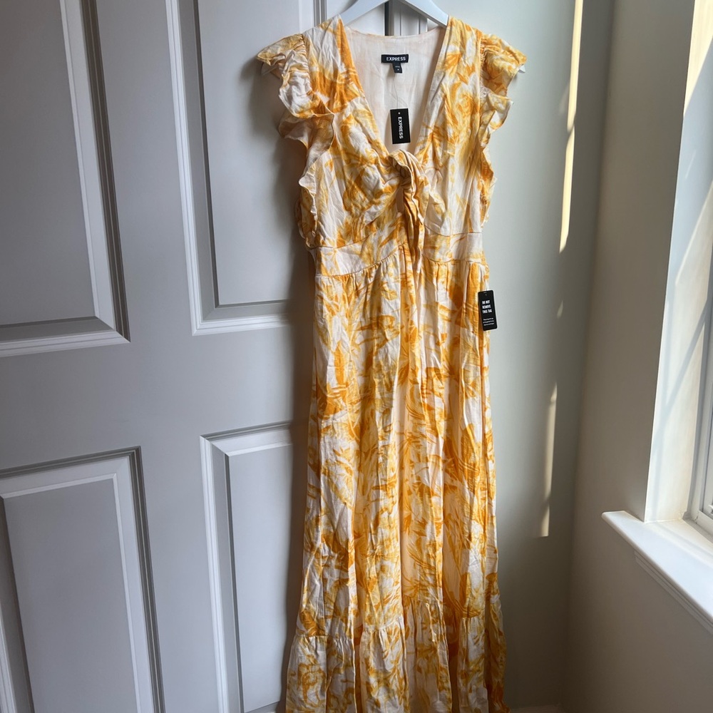 Express Yellow and White Maxi Sundress